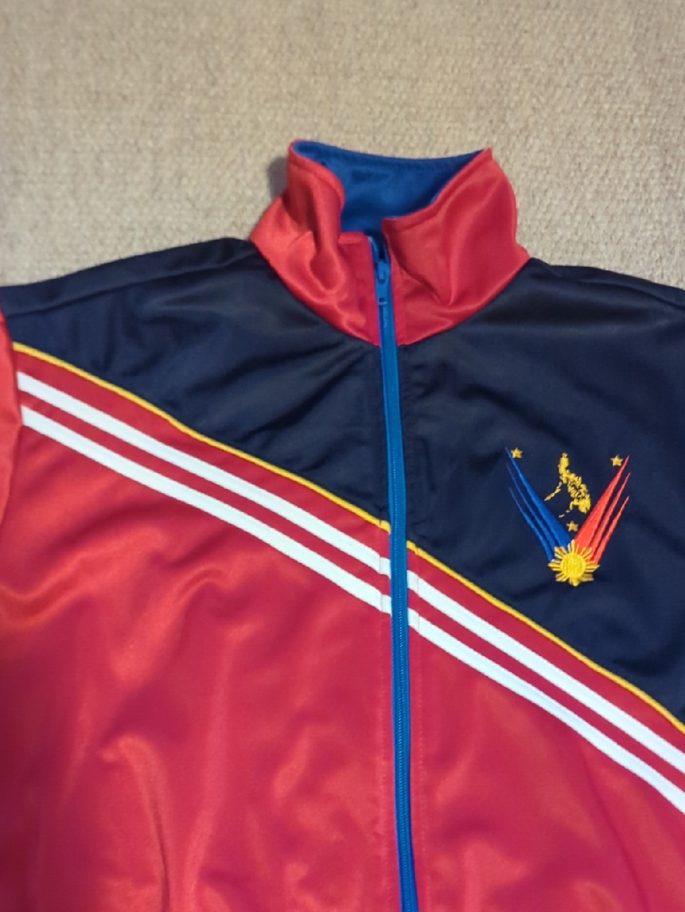 Dibuho Sportswear Blue Red Embroidered Phillipines Track Jacket Size Medium